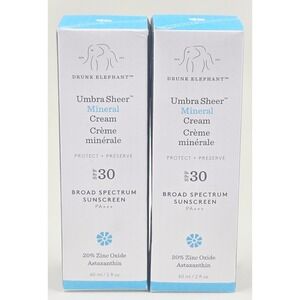 Drunk Elephant Umbra Sheer Mineral Cream 2oz 60ml SPF 30 NEW 2-Pack Sunscreen